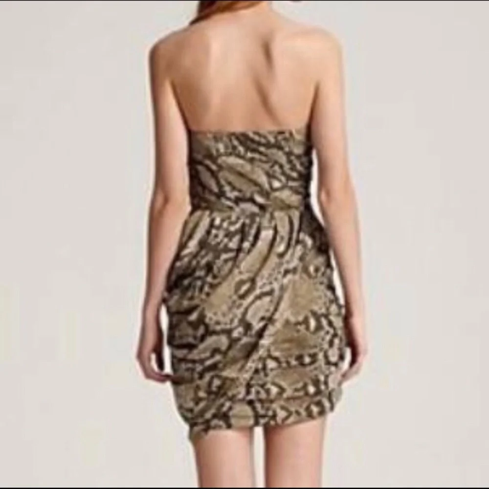 Michael Kors Strapless Snake Print Dress in Taupe and Black